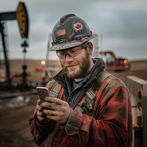 Oilfield Worker Using Phone